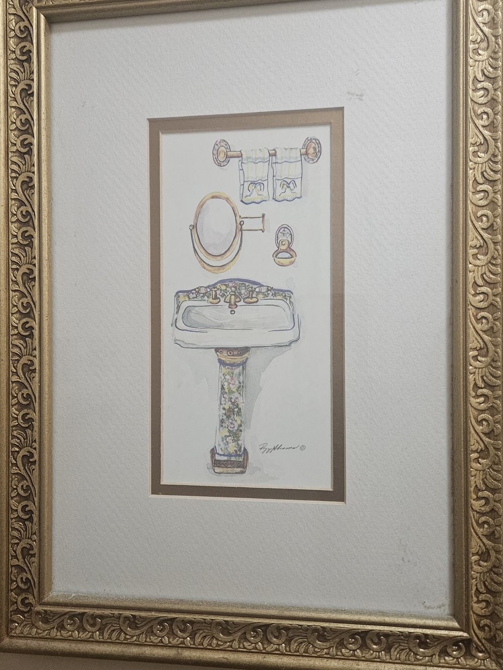 Framed Bathroom Art Print in Gold Frame
